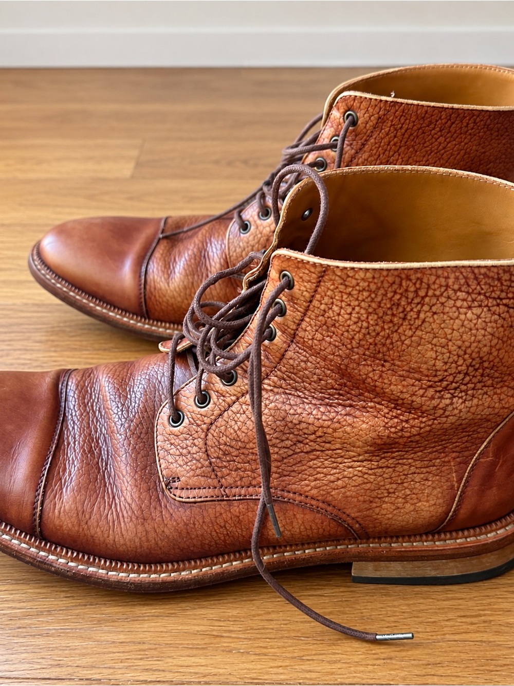 TAFT Rome Brown Pebbled Leather Cap Toe Boots